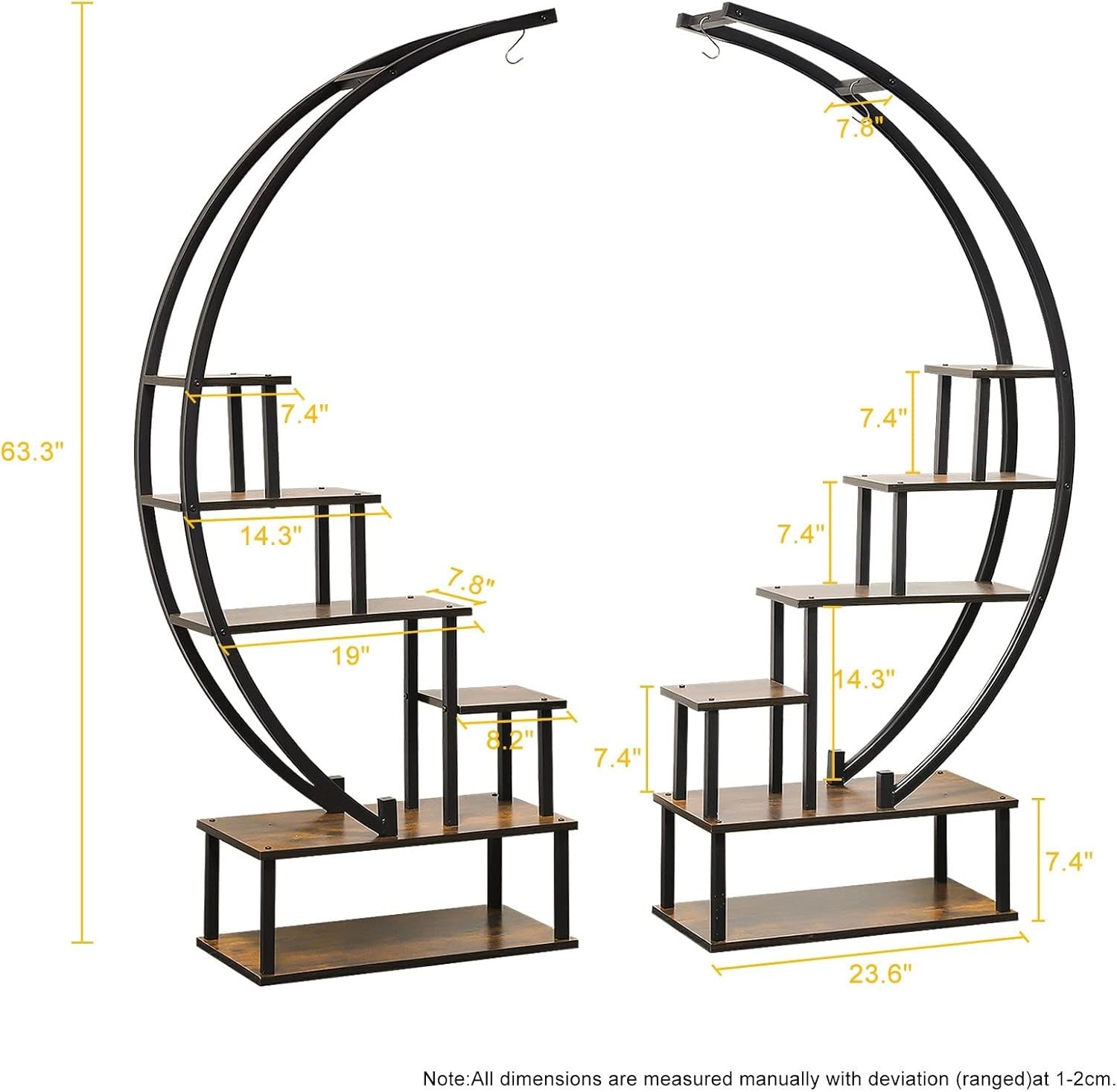 2 Pc 6 Tier Half Moon Metal Plant Stand Set Indoor Outdoor Flower Shelf Rack