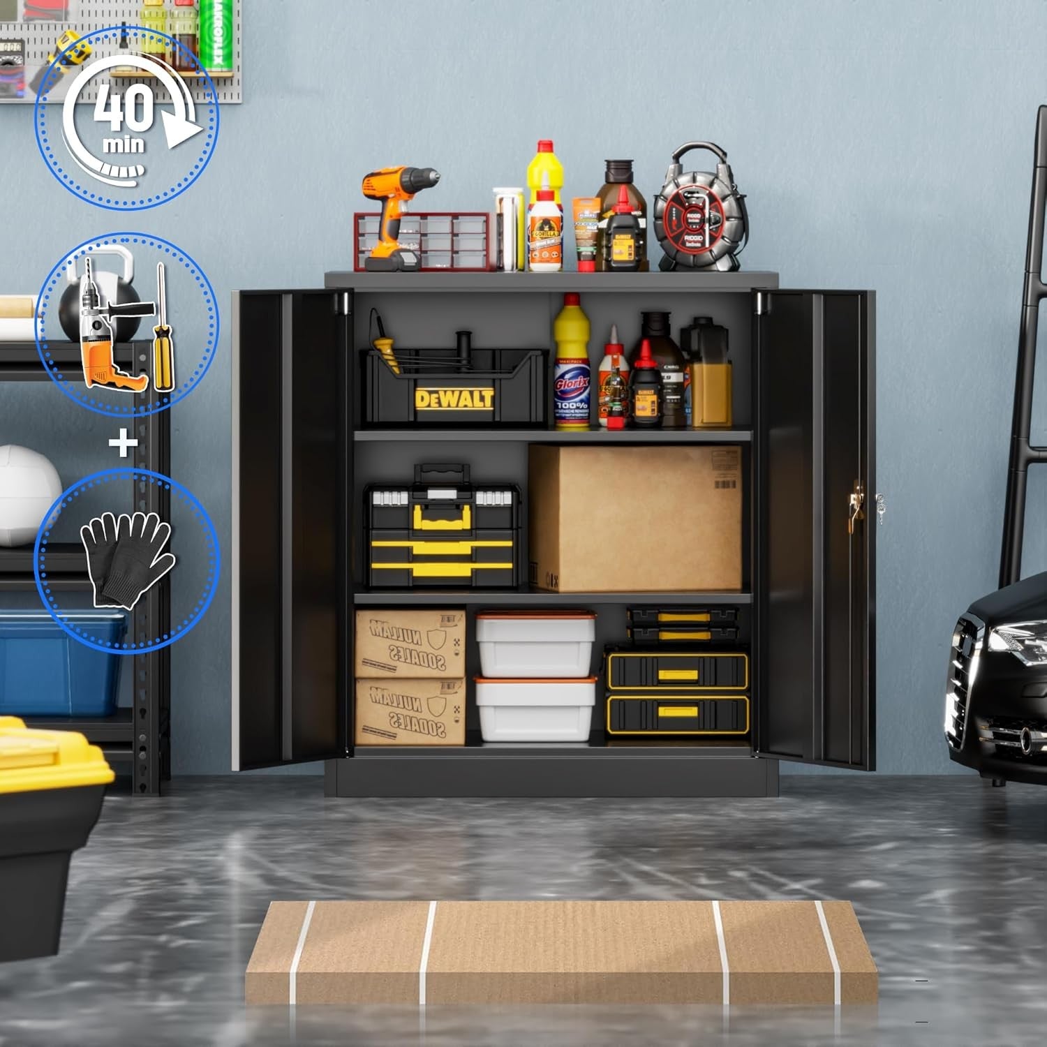 Metal Storage Cabinet with Locking Doors Adjustable Shelves Home Office Cupboard