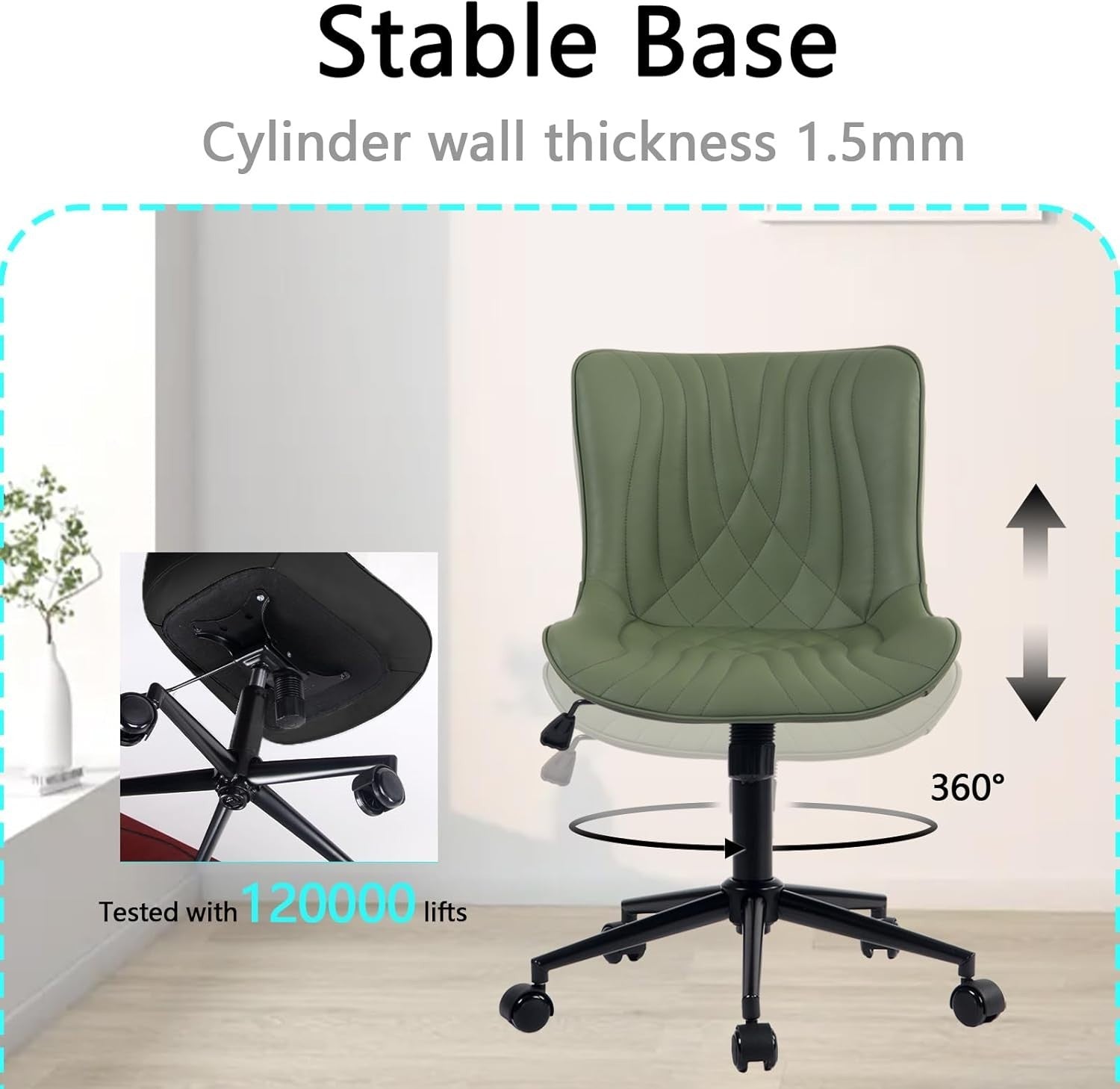 Ergonomic Office Chair Faux Leather Swivel Adjustable Height Desk Task Seat Gree