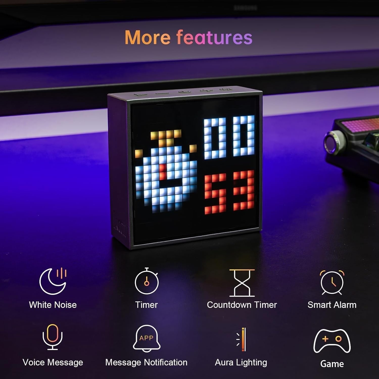 Pixel Art Bluetooth Speaker Alarm Clock LED Display App Control Desk Decor