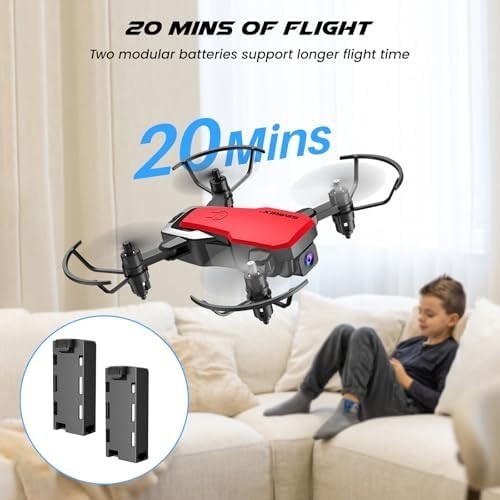 720P HD FPV Foldable Mini Drone with Altitude Hold & 3D Flip (2 Batteries, Red)