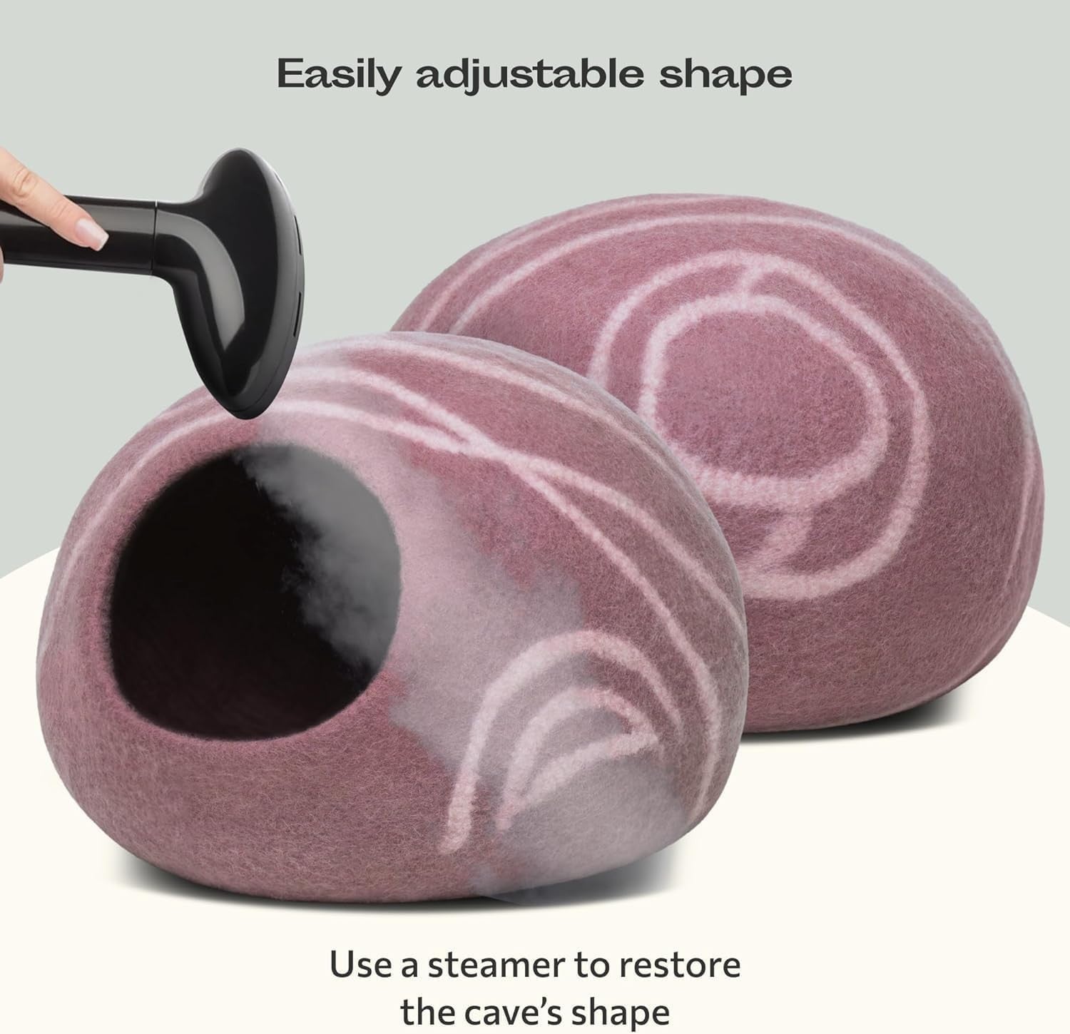 Large Felt Cat Cave Bed Handmade Merino Wool Indoor Cat House Rose