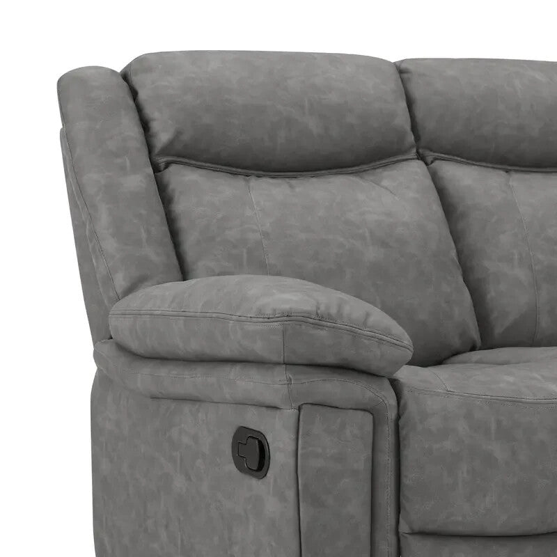 2 Seater Manual Recliner Sofa Grey Faux Leather Padded Lounge Couch