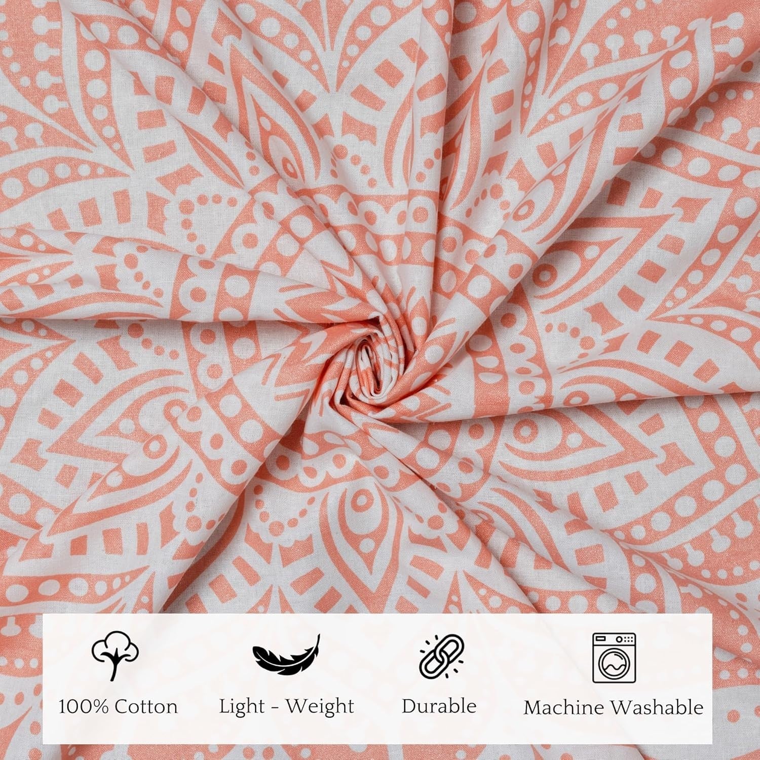 Rose Gold Mandala Cotton Tapestry 137x213cm Boho Wall Decor
