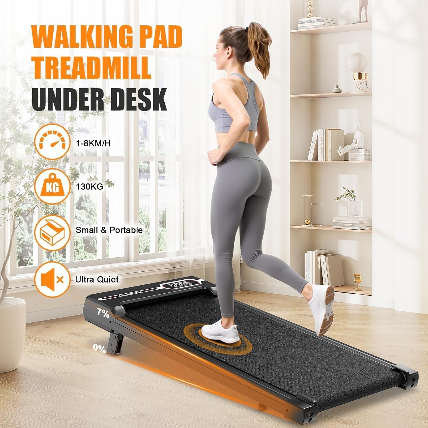 Under Desk Walking Pad Treadmill 8 km/h Incline Remote Compact