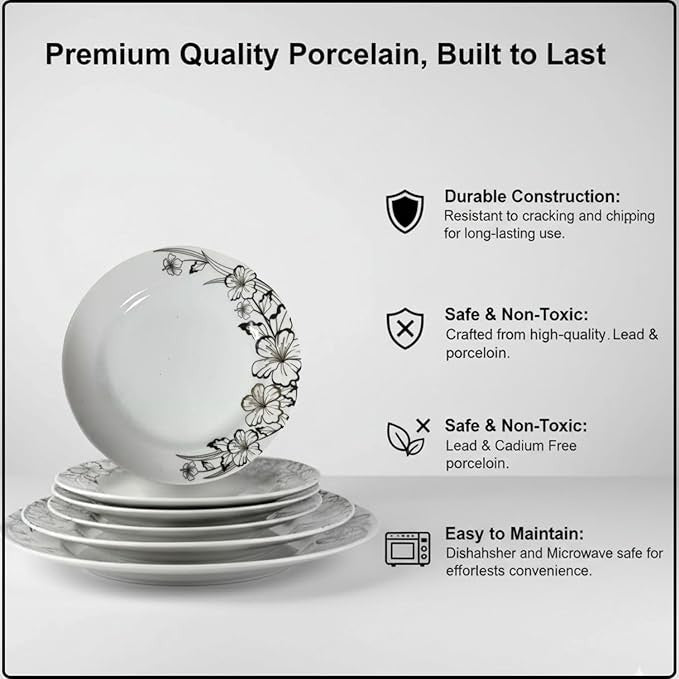 26pc Porcelain Dinner Set Floral Embossed Plates Bowls Service for 6