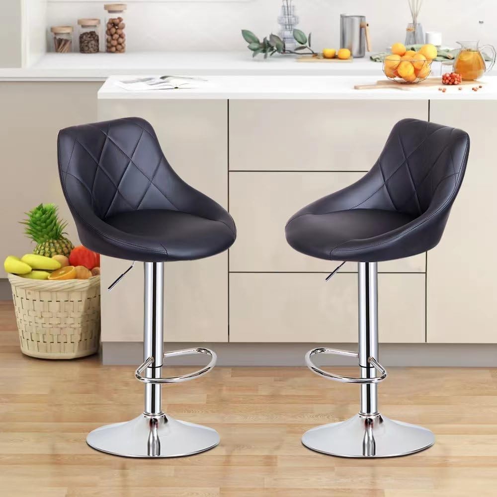 Black Faux Leather Bar Stool Adjustable Swivel Mid Back Pub Chair