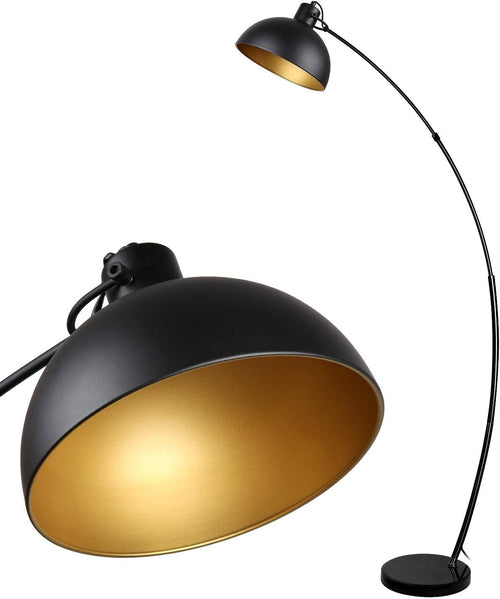 Vintage Arc Floor Lamp Adjustable Shade Black Gold Reading Living Room