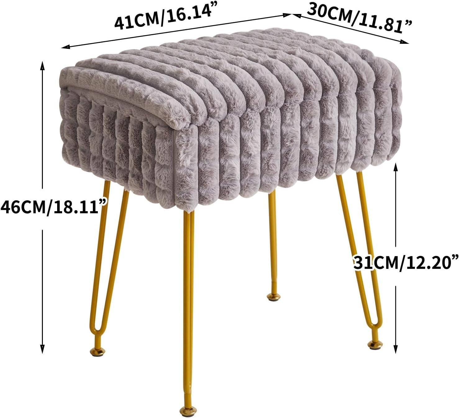 Grey Rectangular Vanity Stool with Storage – Modern Footrest & Side Table