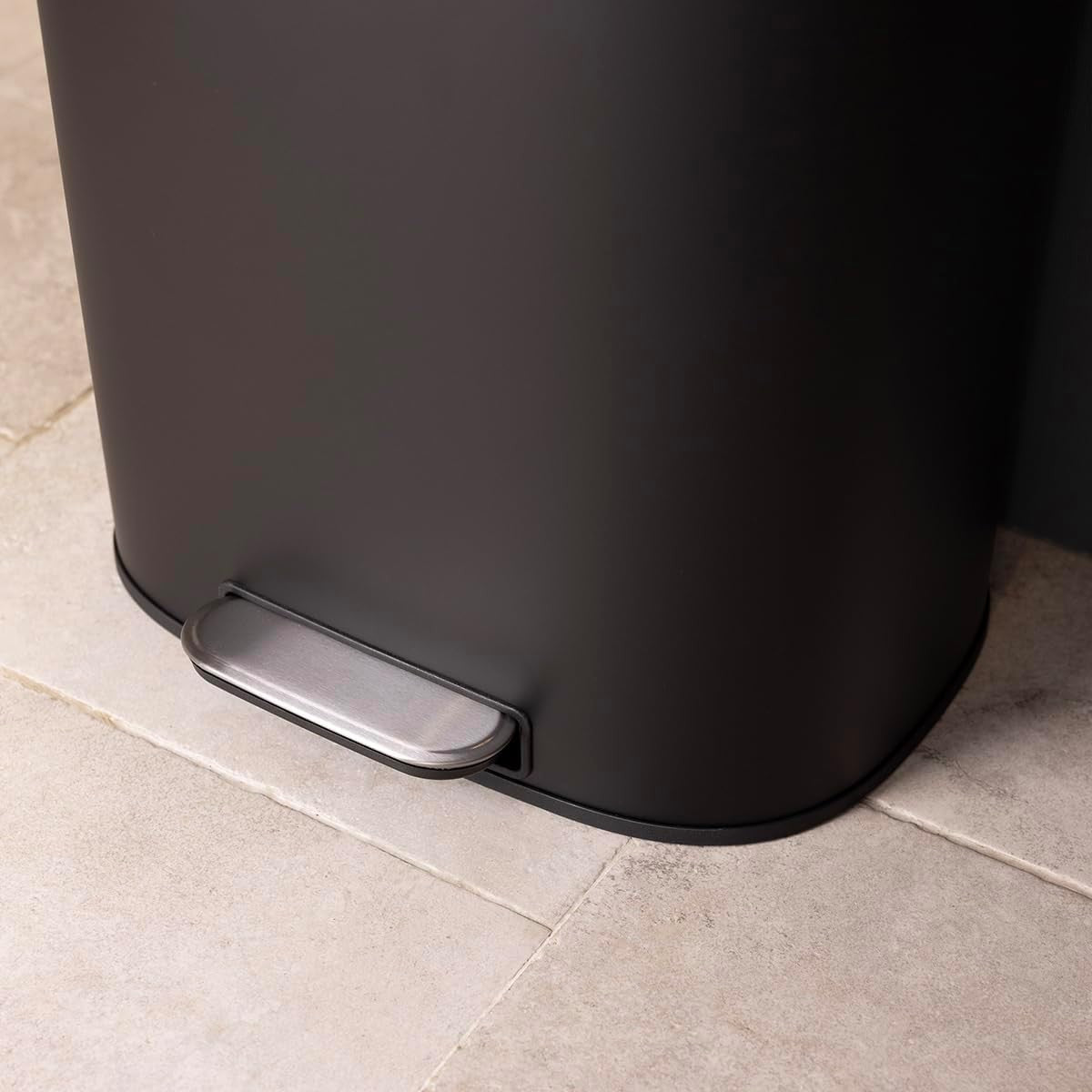 50L Black Pedal Kitchen Bin Soft Close Stainless Steel