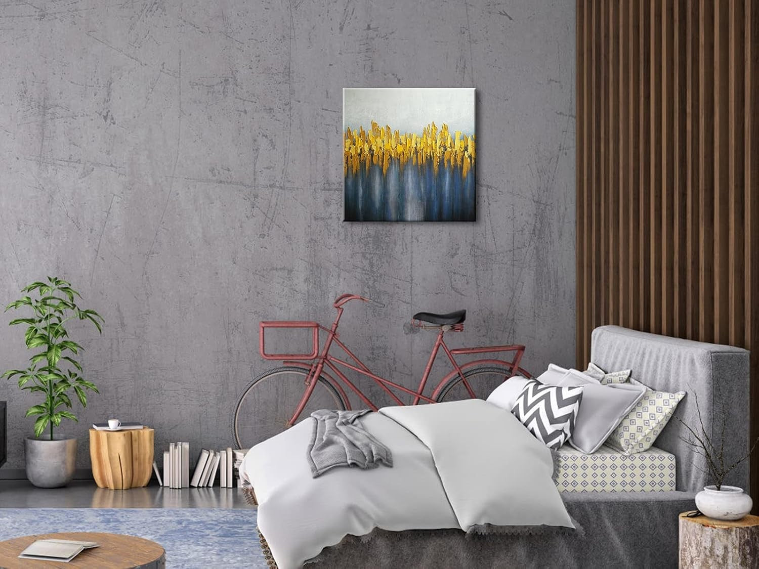 Abstract Grey Blue Gold Oil Painting Canvas 60x60cm