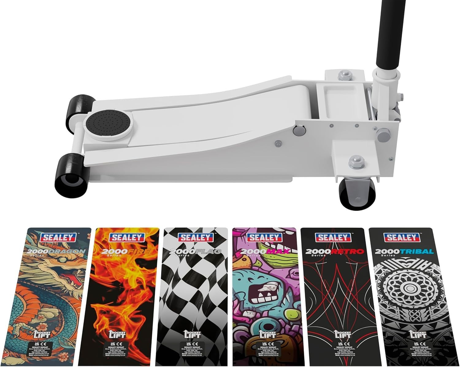 2 Ton Low Entry Trolley Jack Rocket Lift Custom Design 85–430mm White Heavy Duty