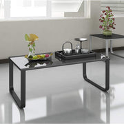 Black Tempered Glass Coffee Table with Storage & Metal Frame, 42cm Height