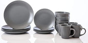 16 Piece Stoneware Dinner Set for 4 Plates Bowls Mugs Grey