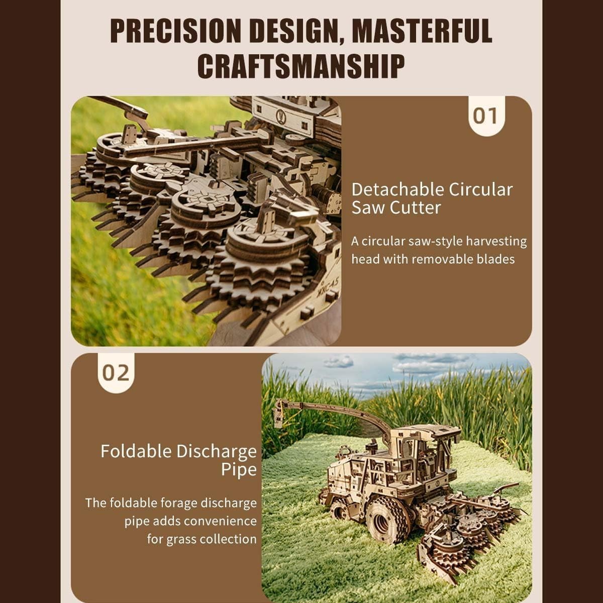 580PCS 3D Wooden Forage Harvester Puzzle – DIY Mechanical Model Gift