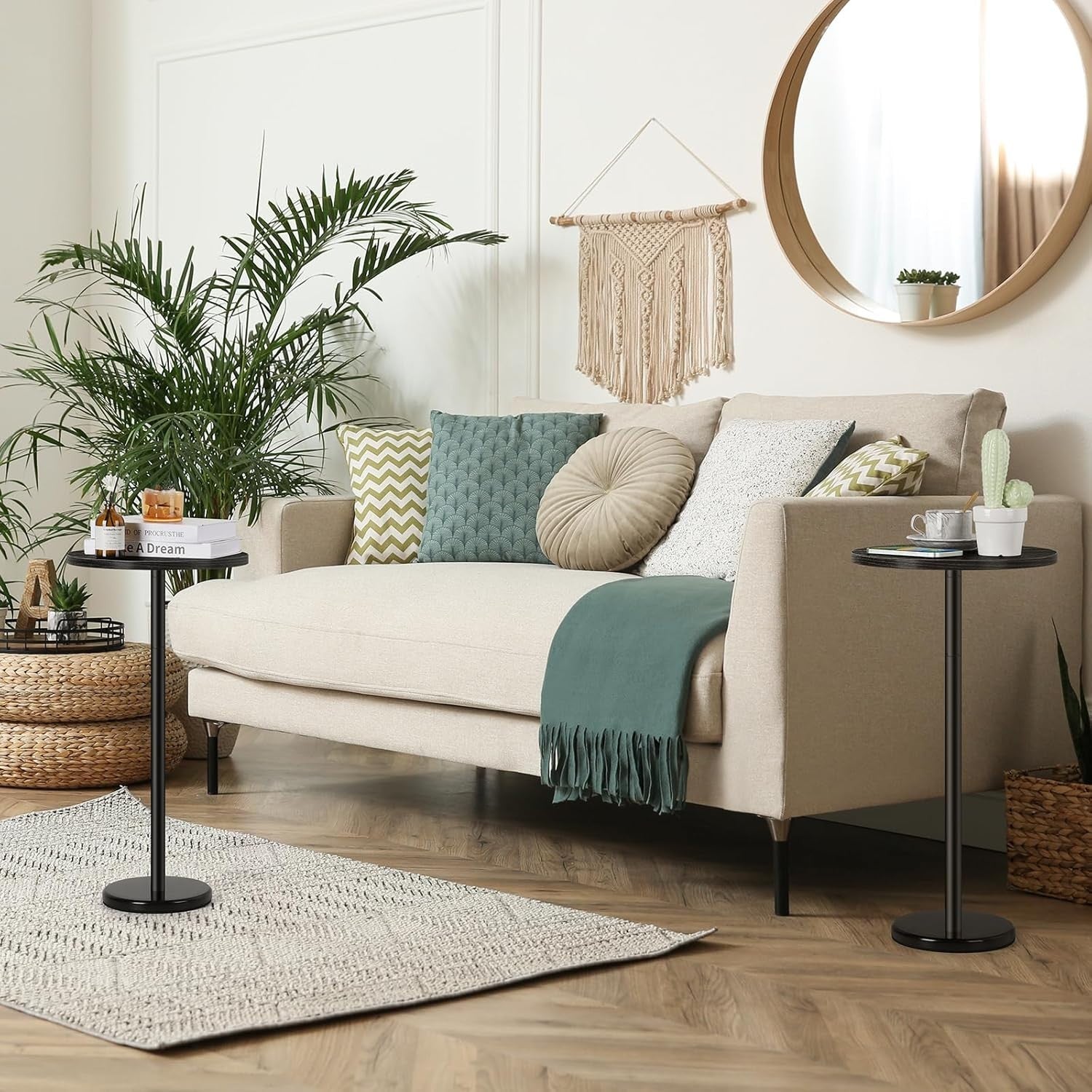 Black 2-Pack Round Side Tables 32x32x62.5 cm | Small Coffee & Sofa End Tables
