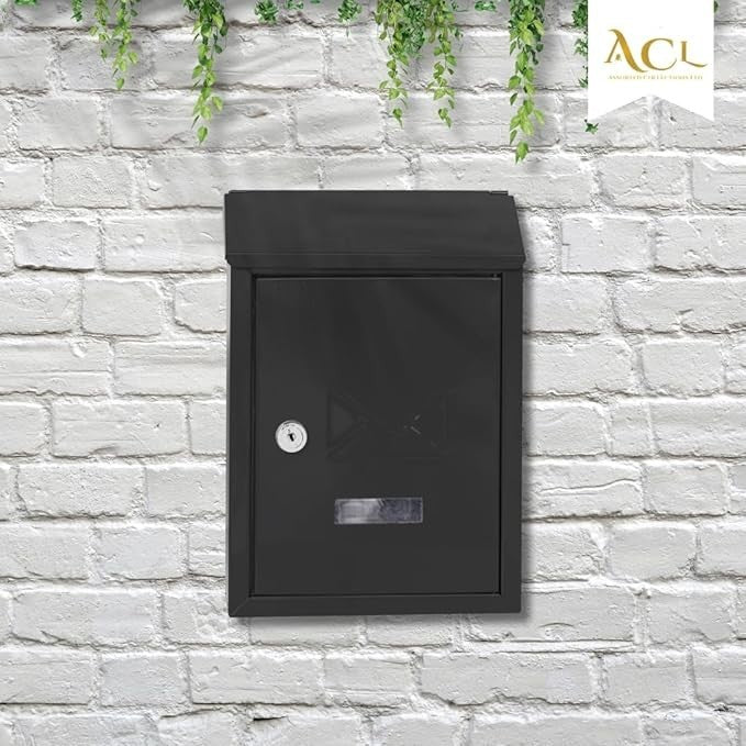 Lockable Wall Mounted Post Box Cast Iron Weatherproof Mailbox Black Secure