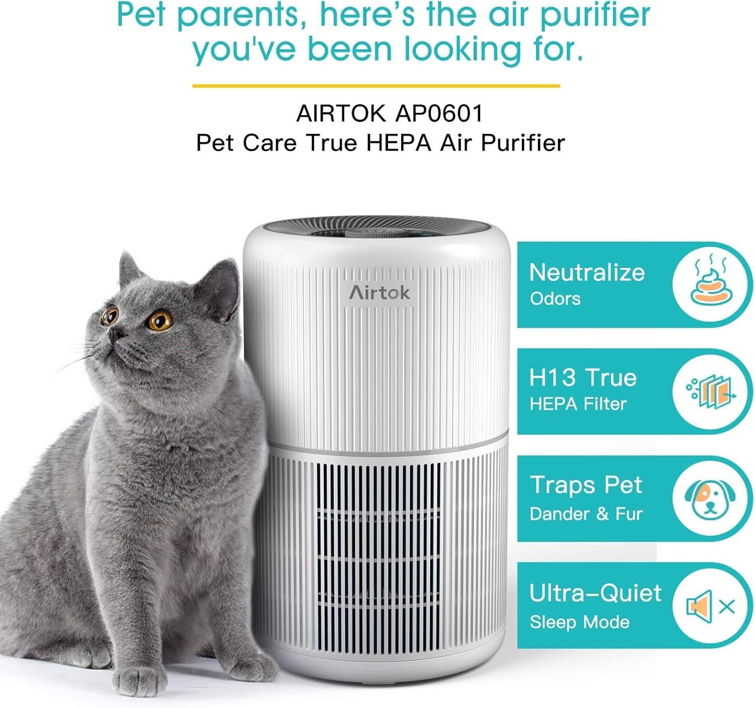 H13 HEPA Air Purifier Bedroom 360° Quiet Aromatherapy Night Light
