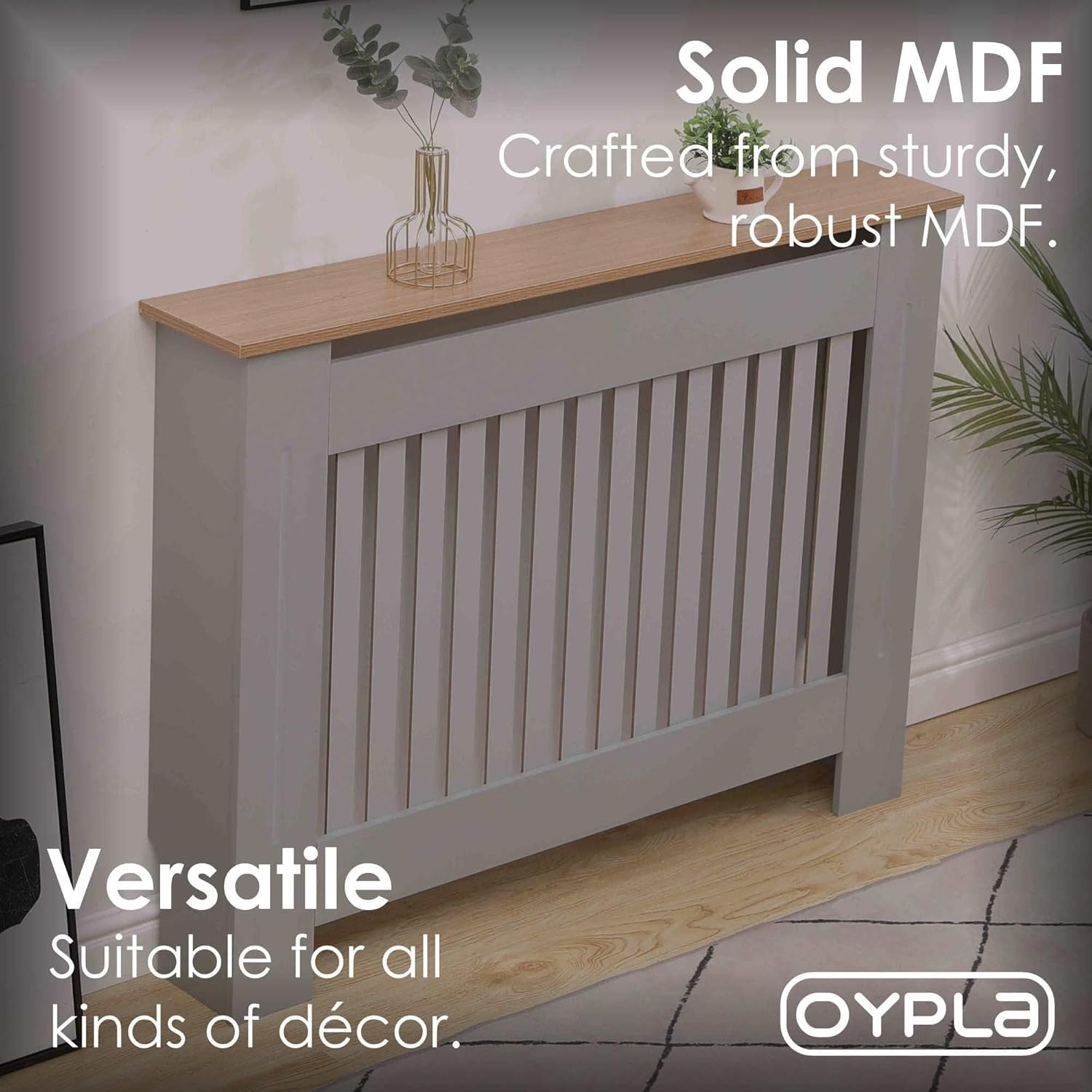Medium Grey Radiator Cover | Slatted MDF Cabinet