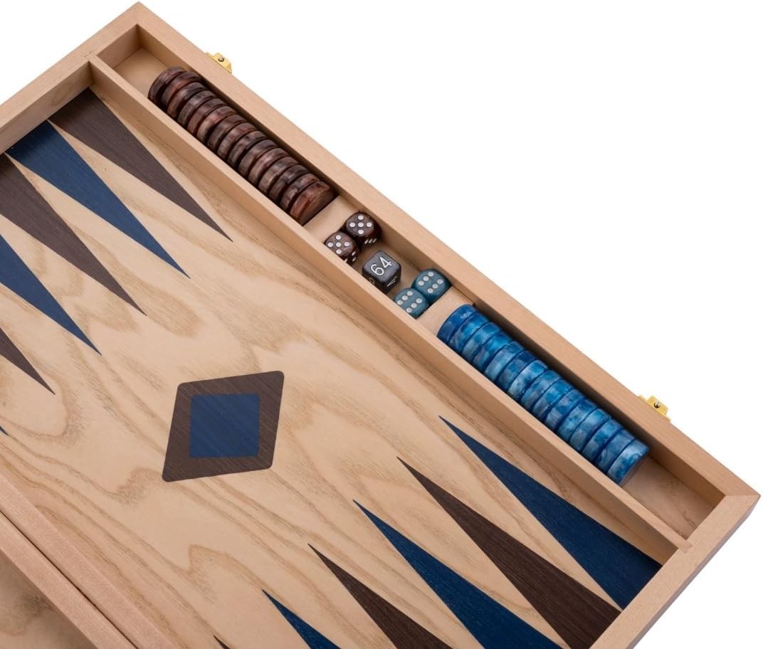 Luxury Wooden Backgammon Set 18 Inch Walnut Board Game with Dice Cups
