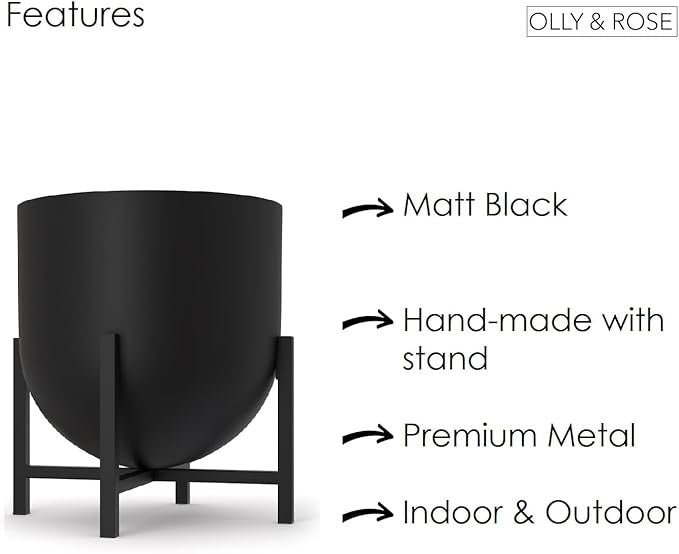 Black Metal Planter with Stand 22cm Modern Indoor Flower Pot Home Decor
