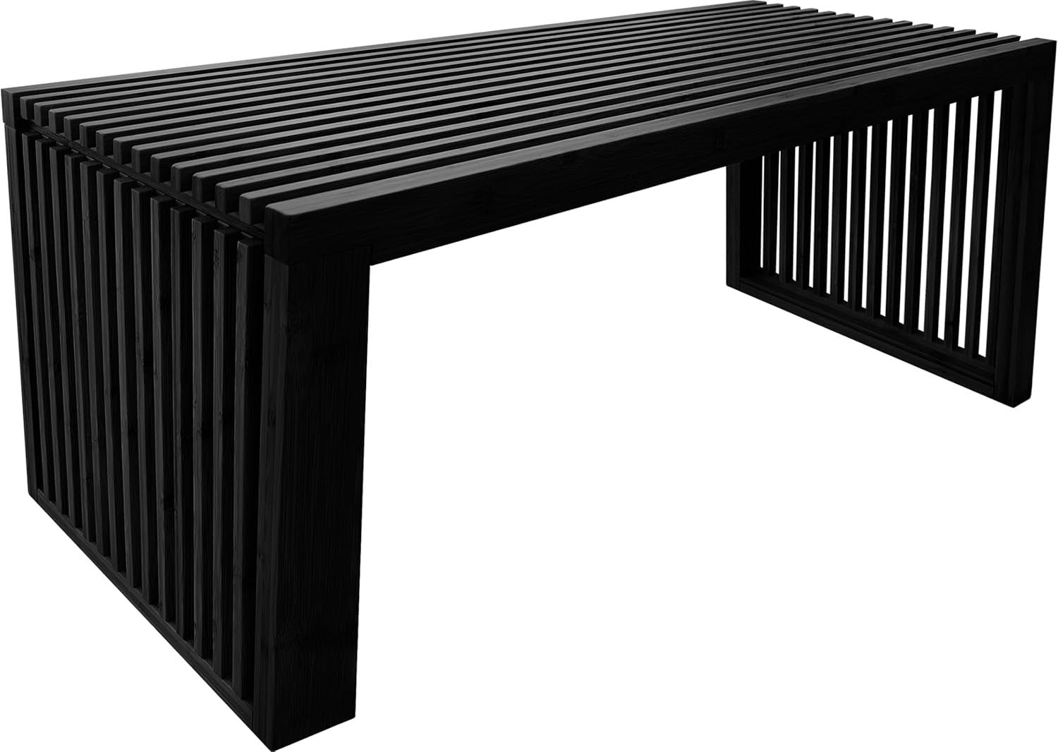 Modern Black Wooden Slatted Bench Sleek Indoor Seating Storage Entryway Décor