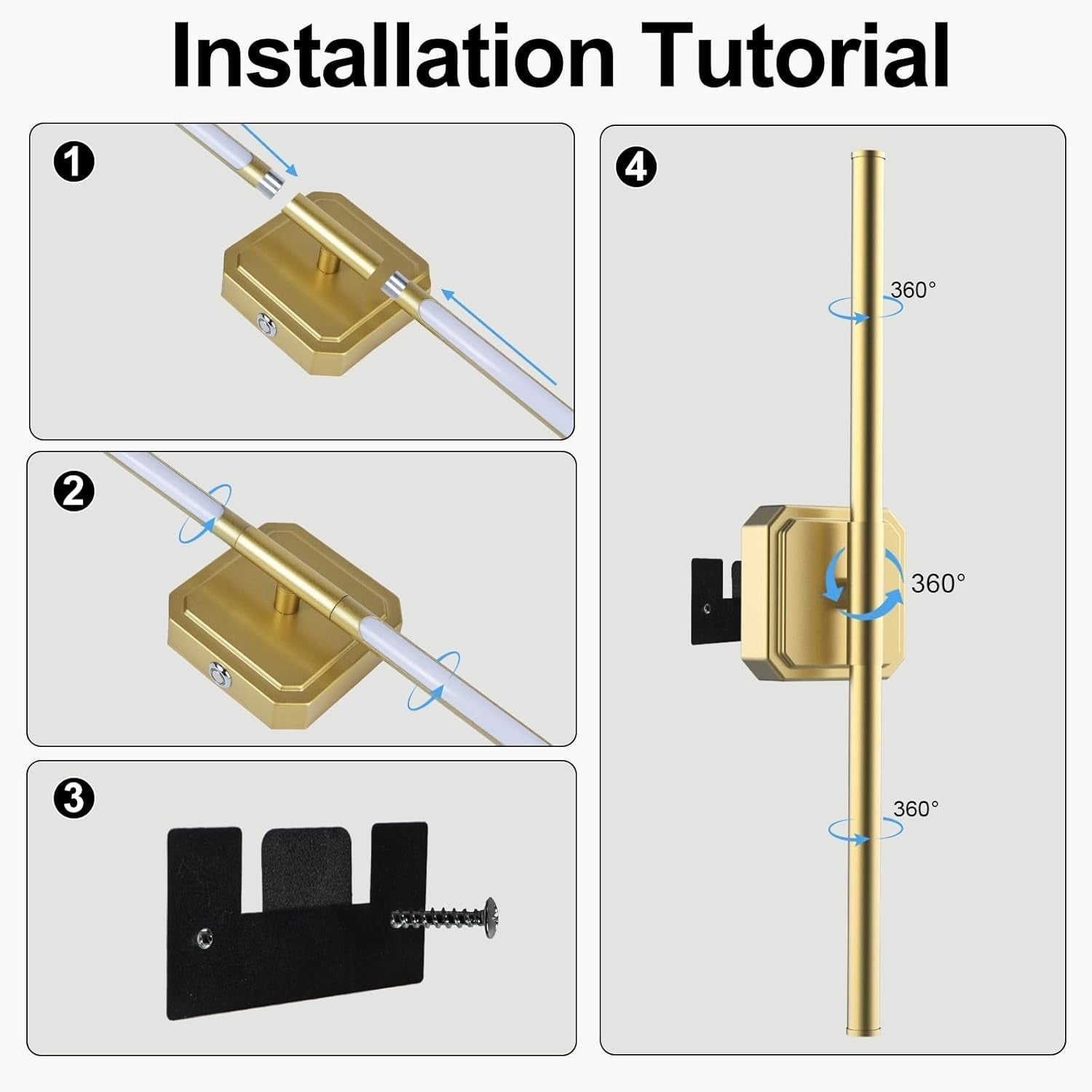 Rechargeable Wireless Wall Sconce Lights, Dimmable Remote Control, 70CM
