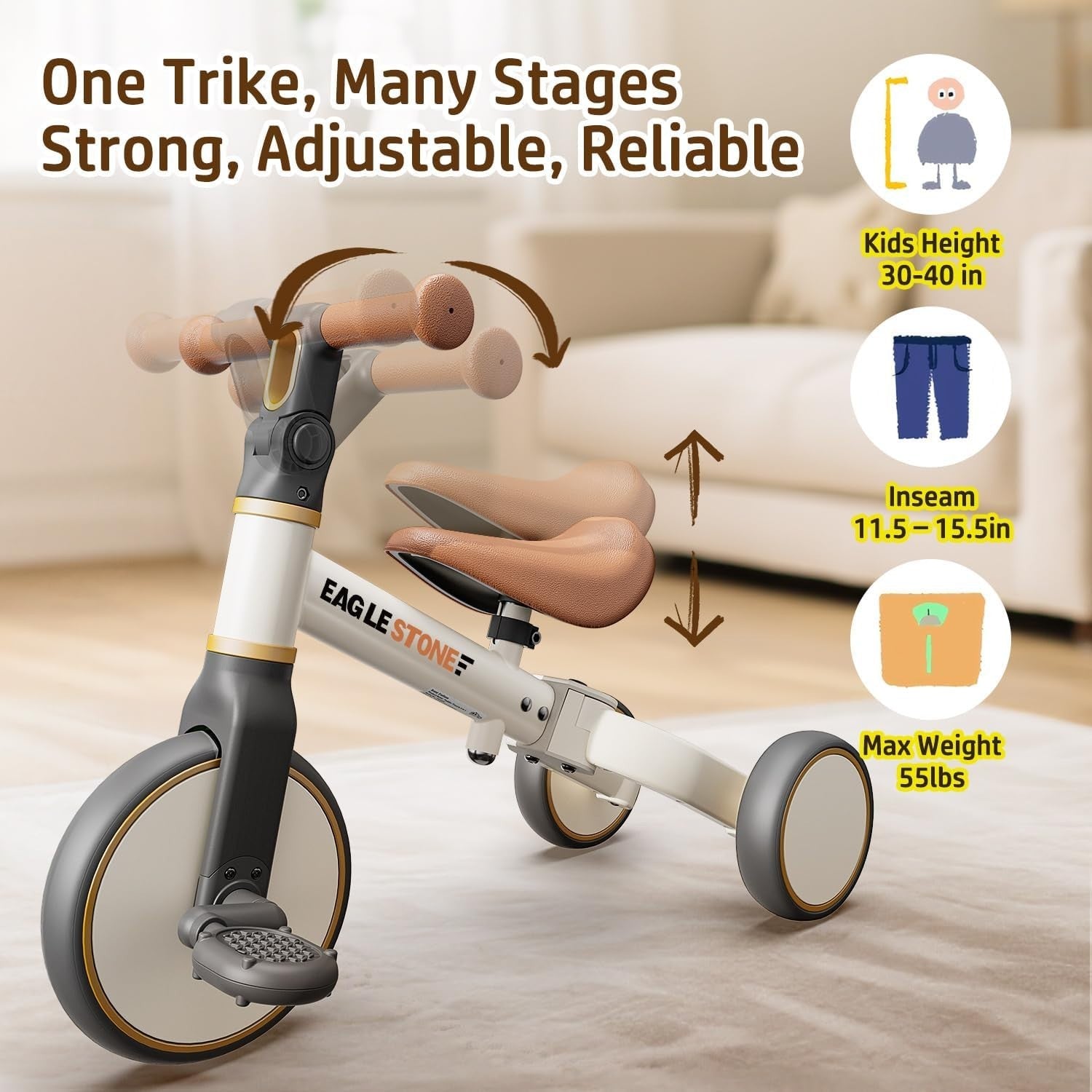 3 in 1 Toddler Balance Bike Tricycle Ride On Toy Kids Age 18M-4Y
