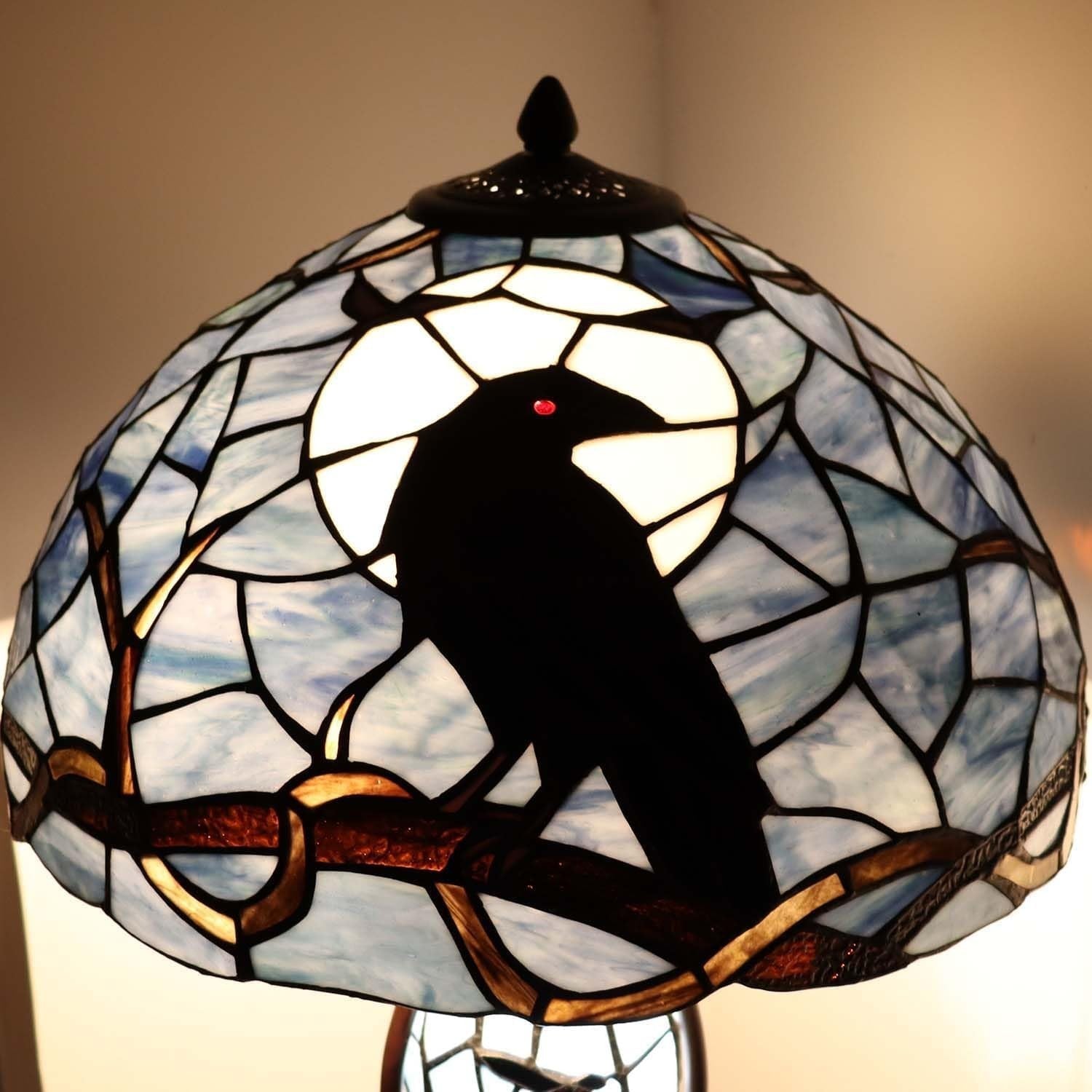 Full Moon Raven Tiffany Stained Glass Lamp 16"x24" Night Light Decor