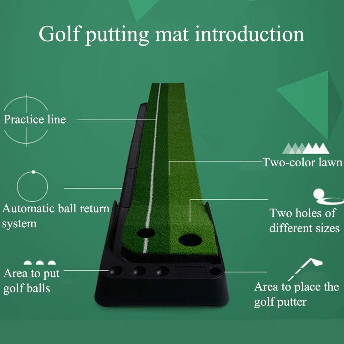 Indoor Golf Putting Mat 10ft Practice Green Ball Return Trainer Home Office
