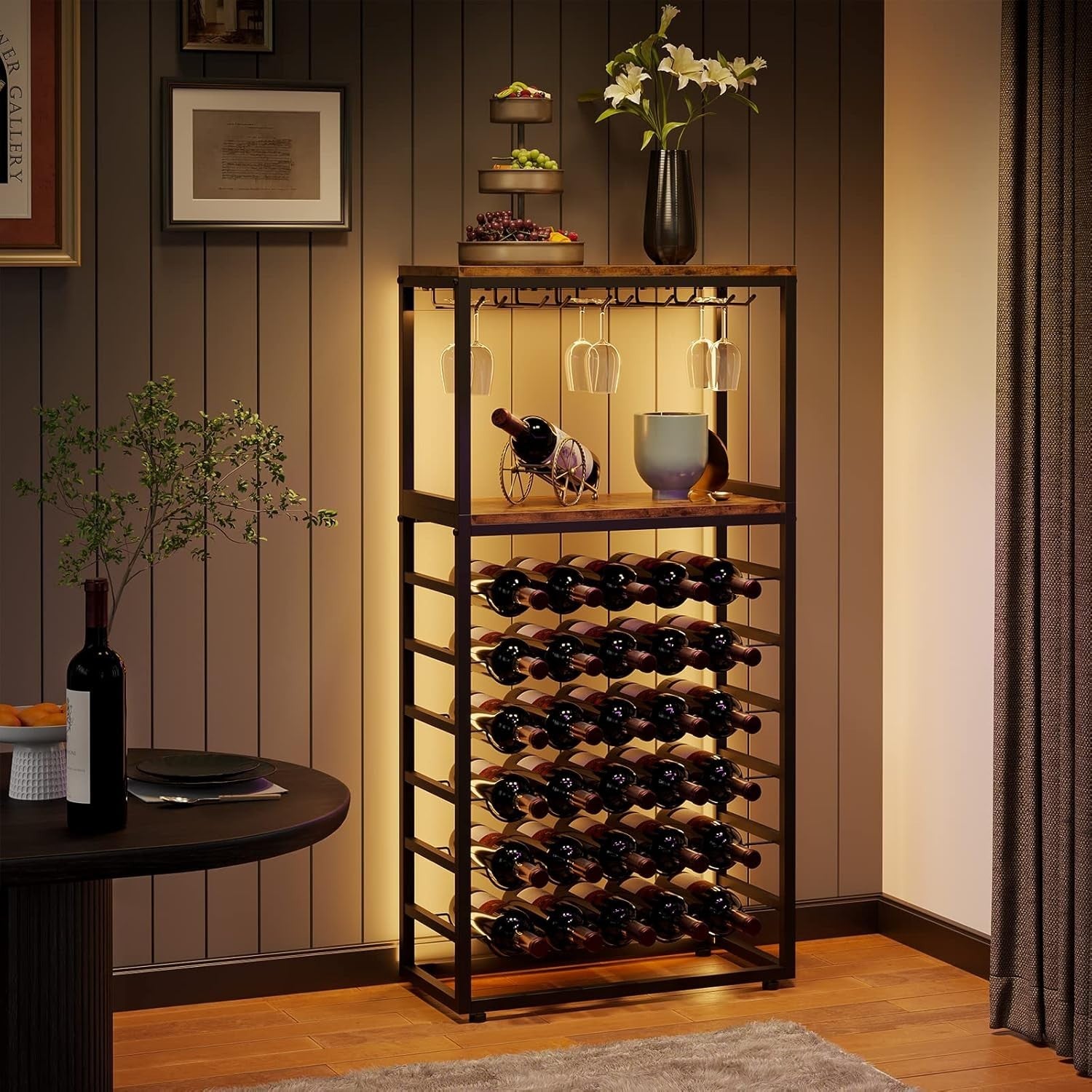 30 Bottle Wine Rack with Glass Holder & Shelves, 6-Tier Freestanding Bar