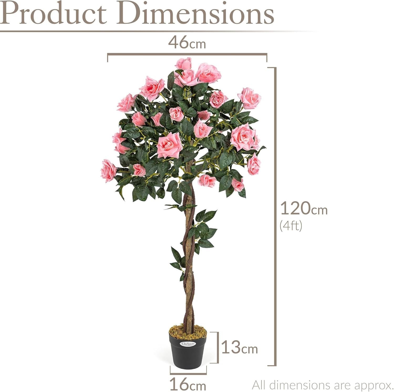 4ft Artificial Pink Rose Tree Twisted Trunk Potted Indoor Outdoor Home Decor