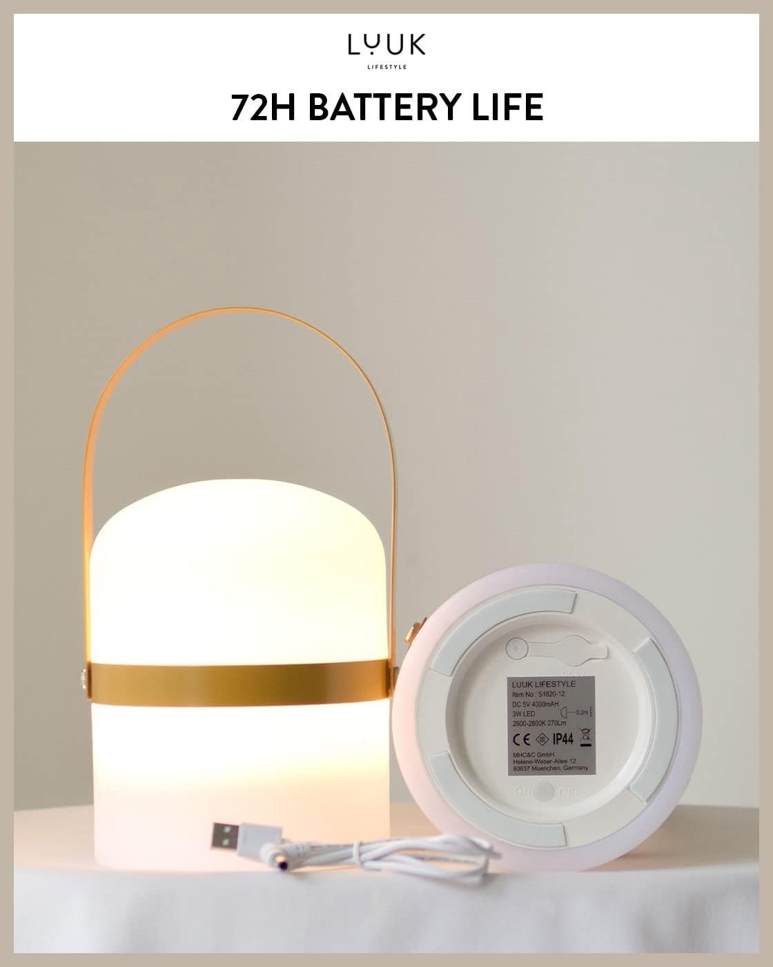 LED Lantern Curry 26.5cm Portable Rechargeable