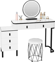 Dressing Table Stool Mirror Light Vanity Set White Makeup Desk Storage Drawers
