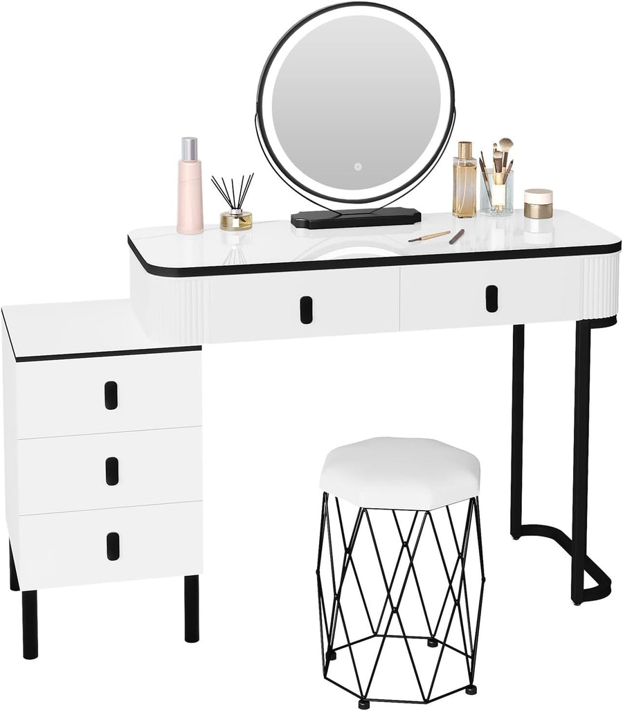 Dressing Table Stool Mirror Light Vanity Set White Makeup Desk Storage Drawers