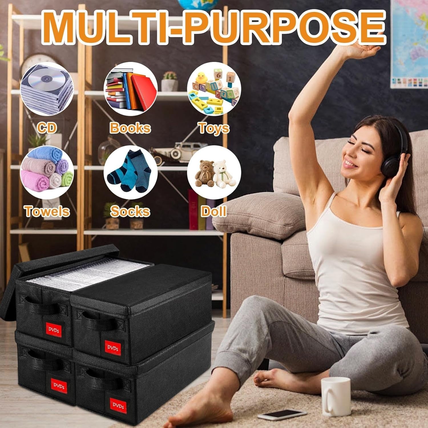 8 Pack DVD Storage Boxes with Lids Stackable Organizer Holds 400 DVDs
