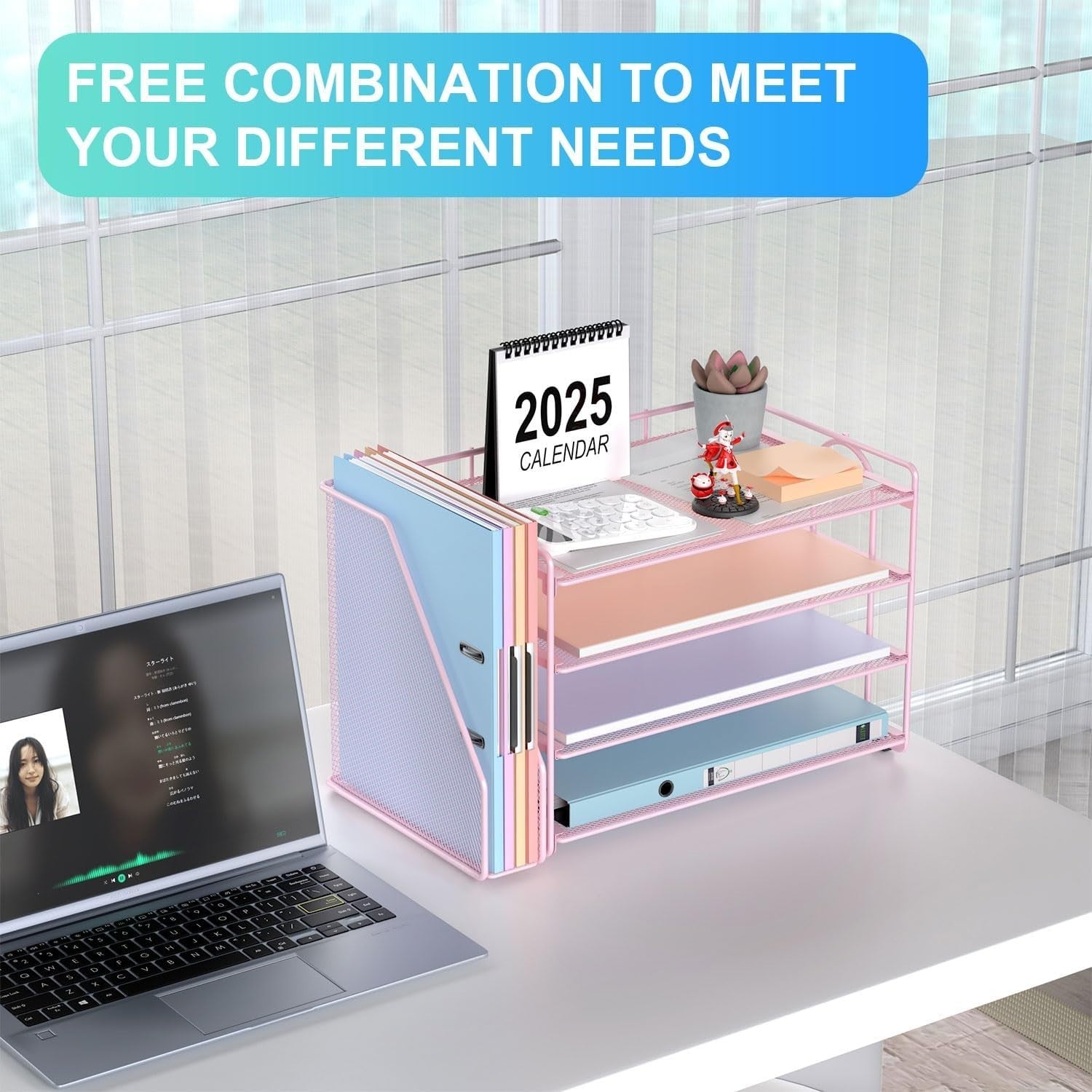 4-Tier Desk Organizer with Magazine Holder | Metal File & Paper Storage.
