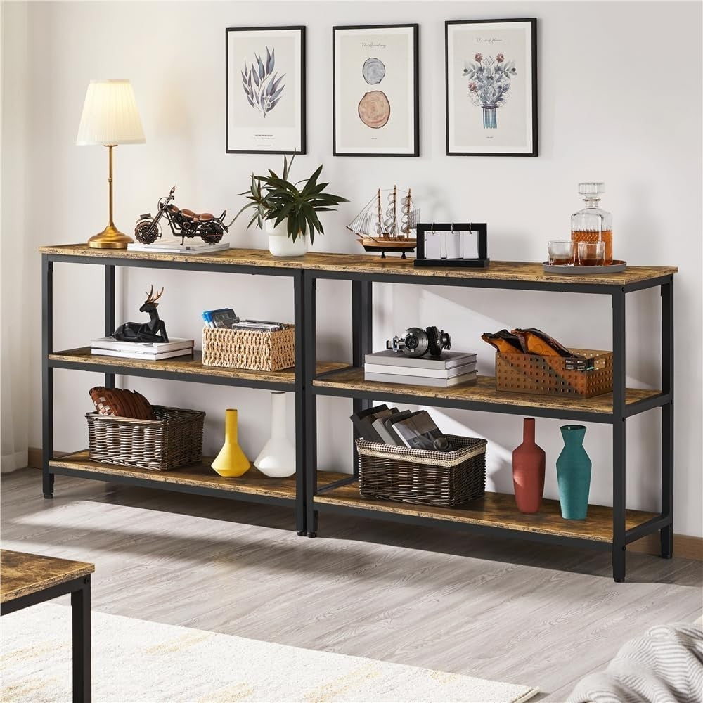 Industrial 3-Tier Console Table with Storage Shelves, 101x35x80cm