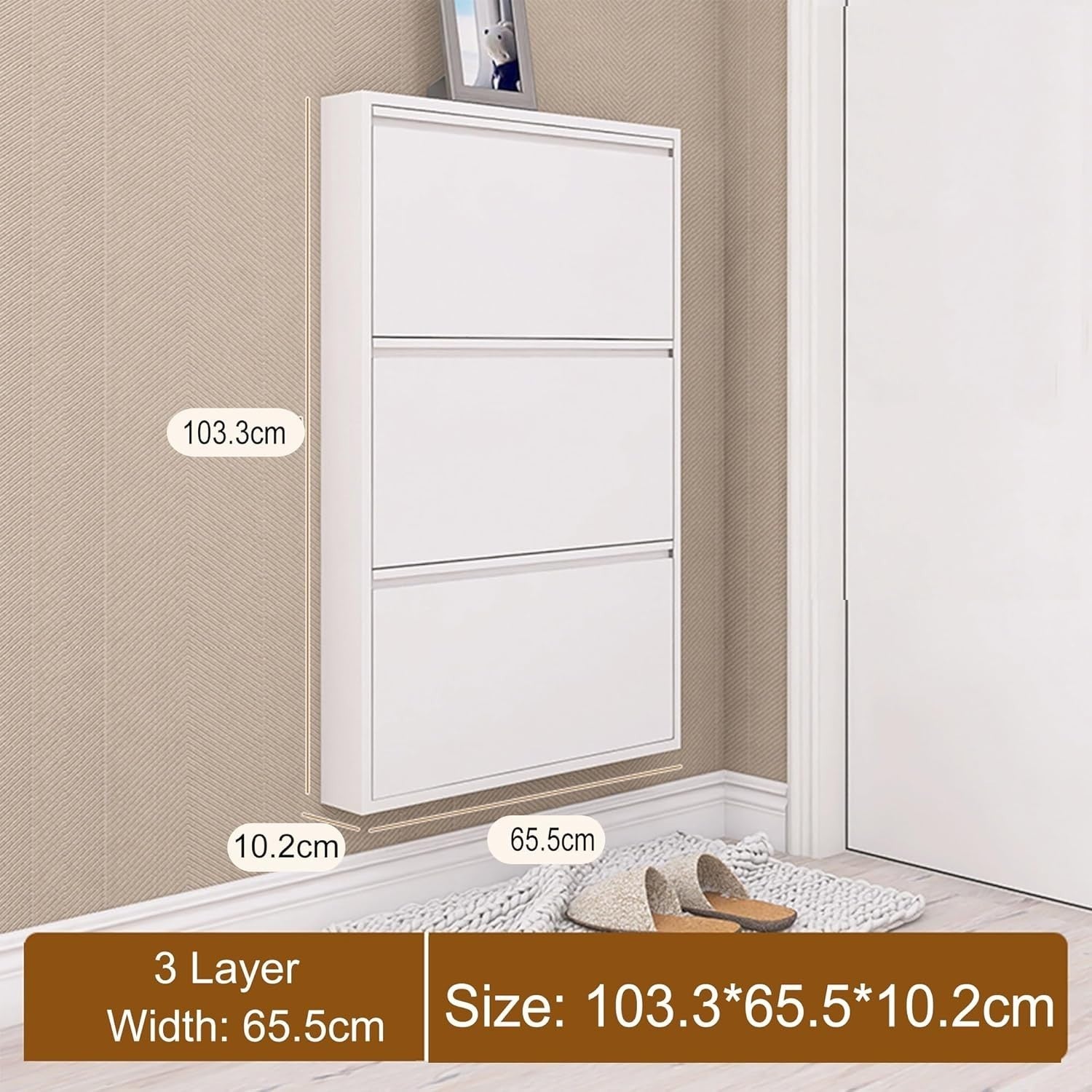 Slim Lockable Flip-Down Shoe Cabinet 3-Layer, Quiet, Space-Saving Entryway