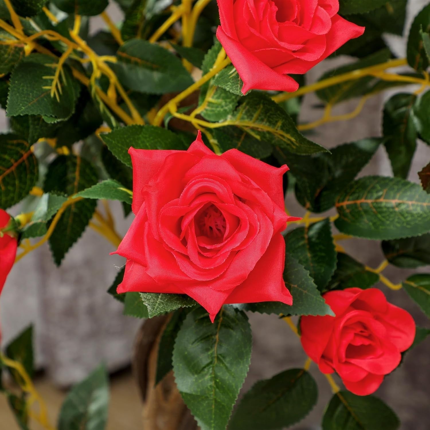 Set of 2 Artificial Rose Trees 90cm Red Faux Flower Plants Home Garden Decor