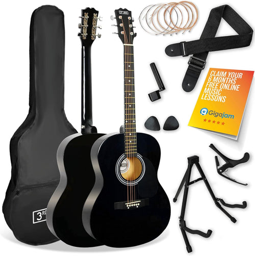 Full Size 4/4 Acoustic Guitar Starter Pack w Stand Bag Lessons