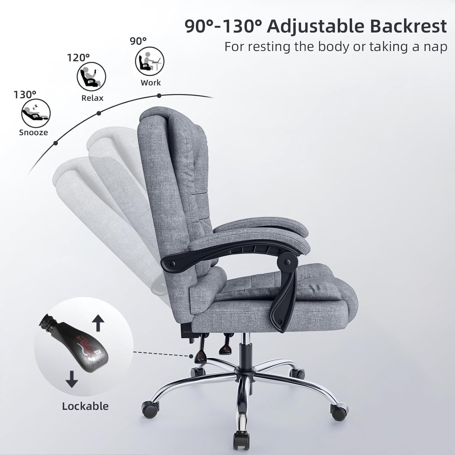 Ergonomic Office Chair High Back Swivel Desk Chair Adjustable Height Tilt Grey