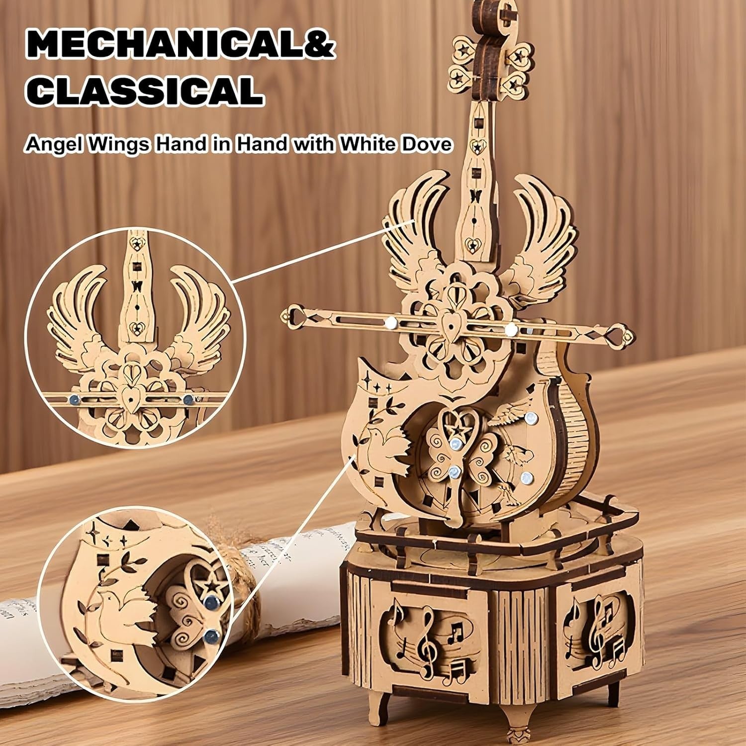 3D Wooden Cello Puzzle Music Box DIY Mechanical Model Kit for Teens & Adults