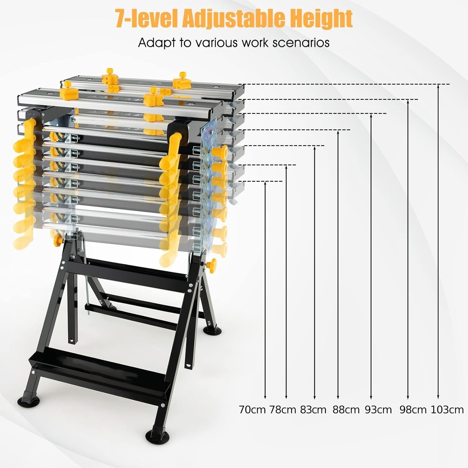 Folding Workbench 75x60cm Yellow Adjustable Height Tilt Table Sawhorse 7 Levels