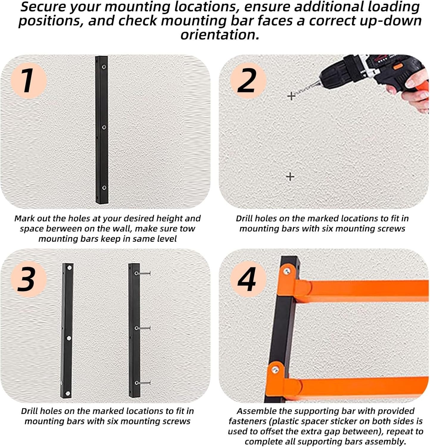 Wall-Mount 3-Level Lumber Rack Orange 44D x 17W x 6.7H cm