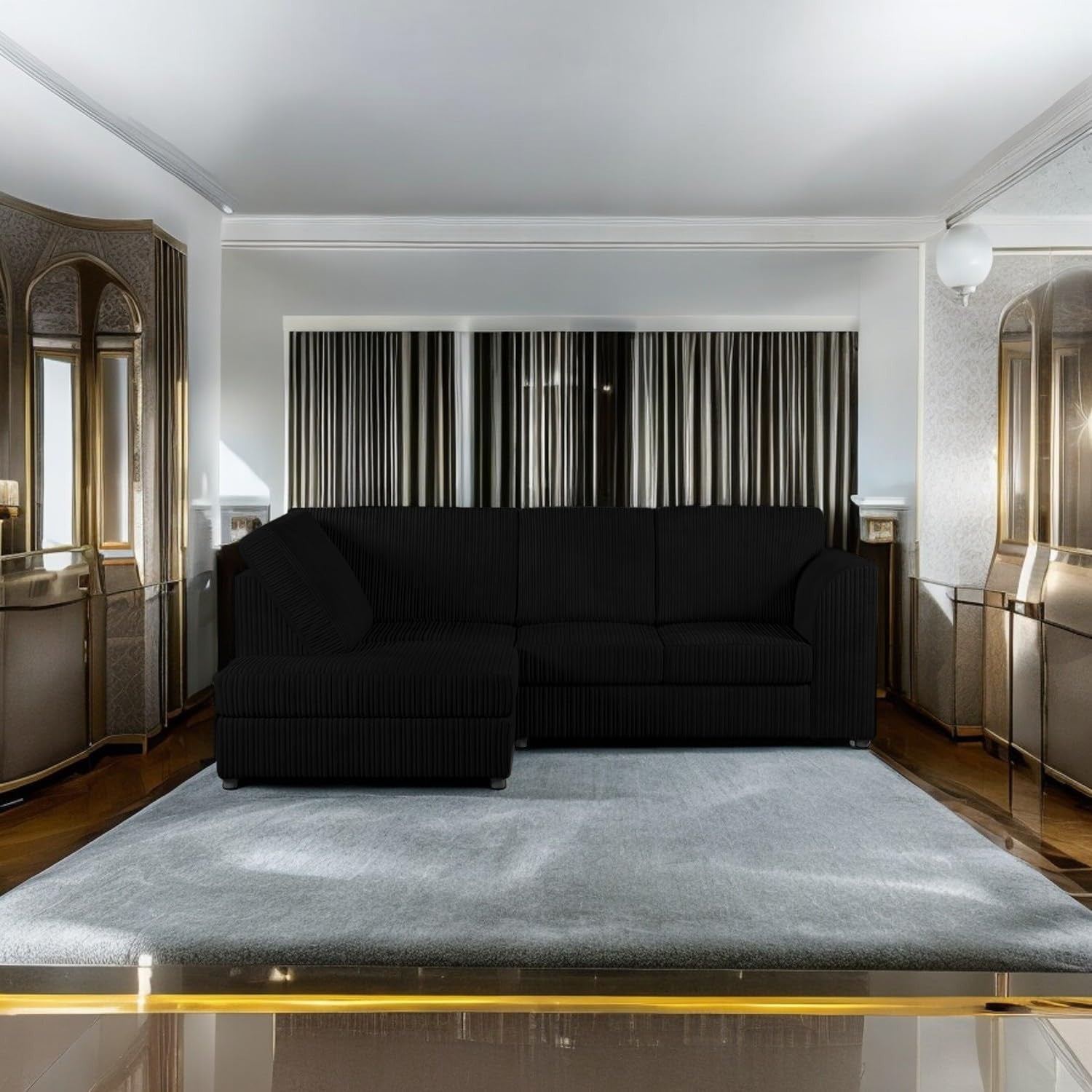 L-Shaped High Back 4-Seater Corner Sofa Black Left Hand Facing Comfort