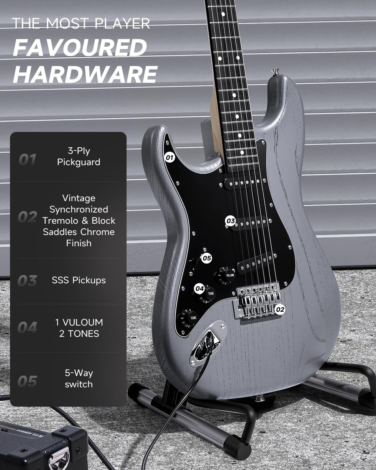 Left Handed Electric Guitar 39" Beginner Kit w/ Amp SSS Black