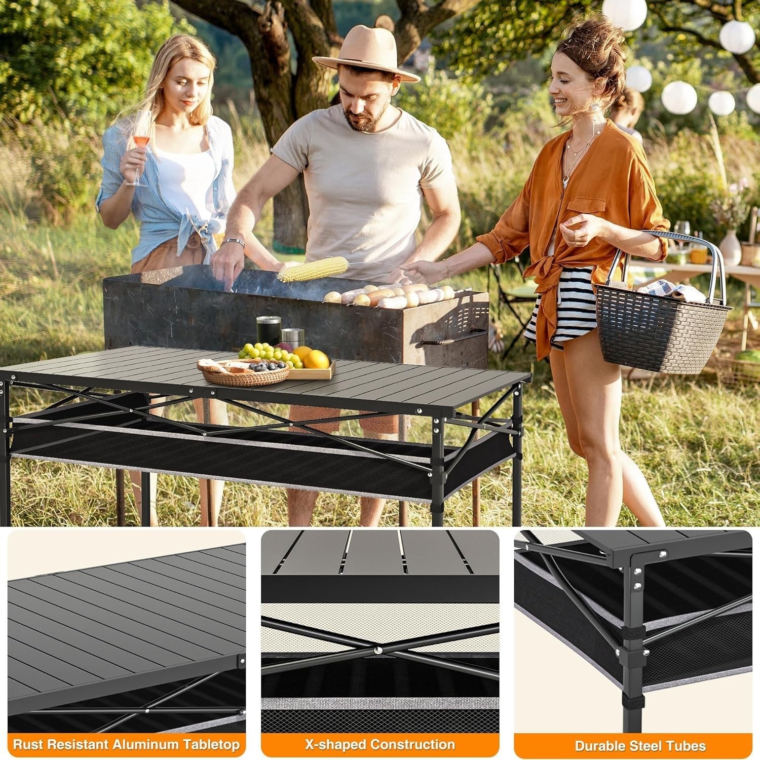 Folding Camping Table Aluminium Roll-Up BBQ Garden Picnic 100kg Load