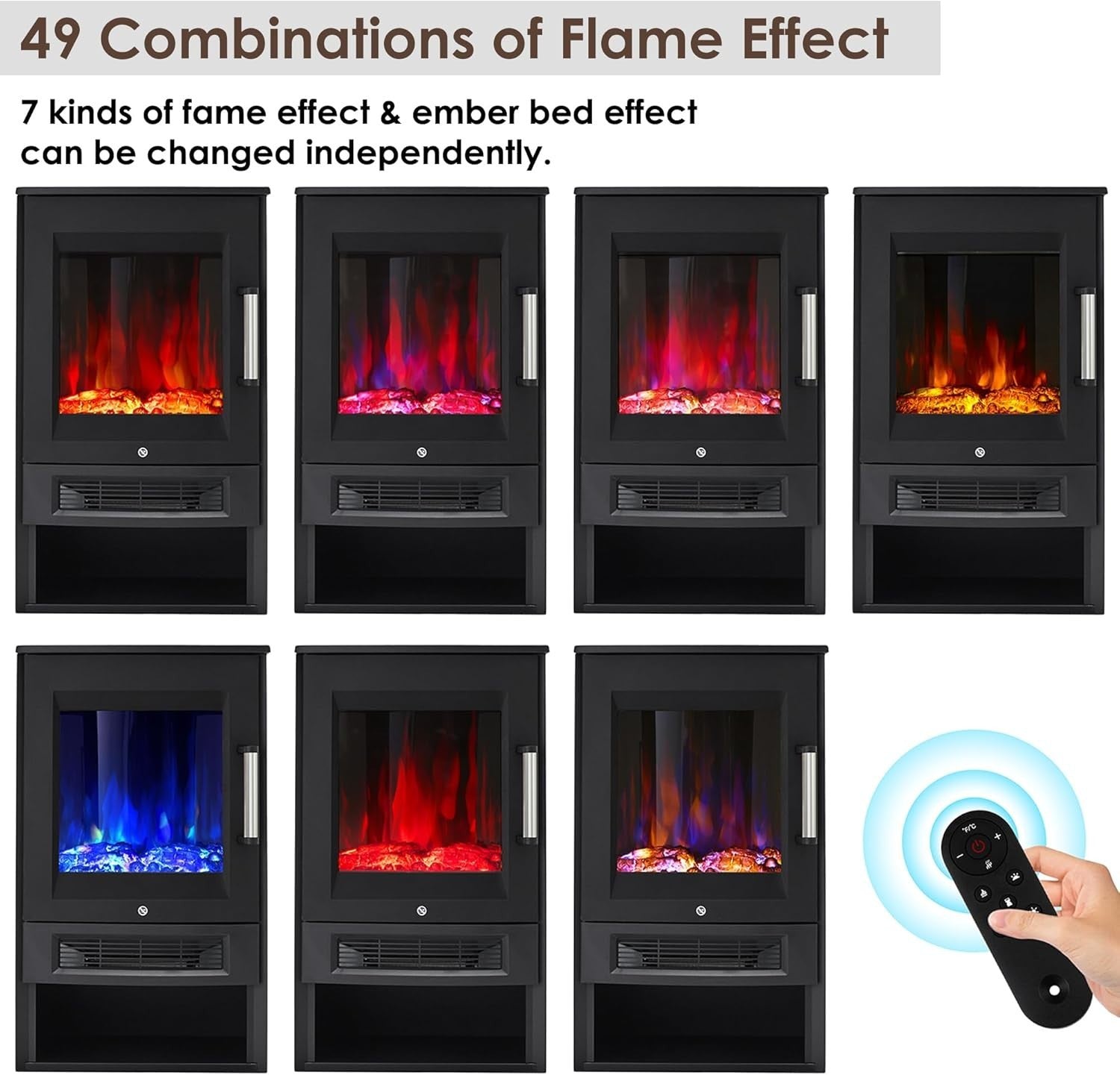 Electric Fireplace Heater 3D Glass Stove 8 Flame Remote Smart App