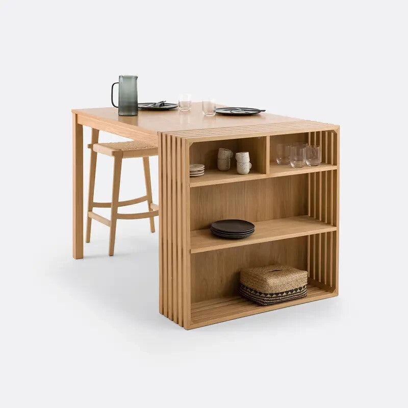 Wooden Kitchen Island Bar Table 130cm Dining Storage Shelves Breakfast Set
